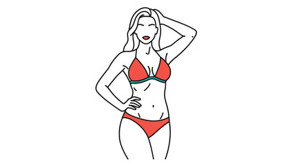 Stylish woman in red swimwear posing confidently, isolated vector art