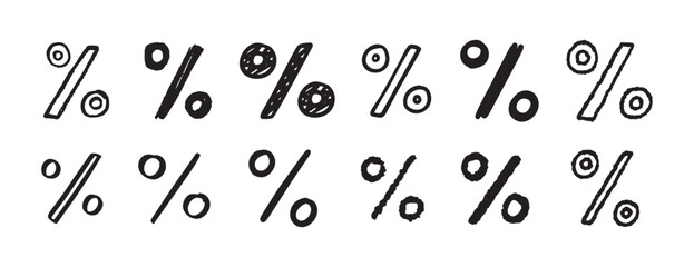Obraz premium Percentage sign doodle hand drawn icon set. Outline drawing Percentage line clipart symbol collection