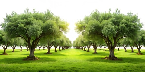 Panoramic Olive Field Isolated on Pure White Background – Ultra High-Resolution 16K Photorealistic Image