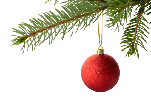 Christmas tree red ornament hanging on for tree branch decoration isolated on white or transparent background - Powered by Adobe