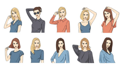 Fashion concept illustrations of diverse beautiful women with modern looks and poses