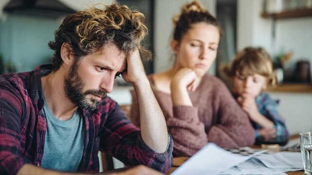 Worried Family Facing Financial Problems at Home, Stress and Debt