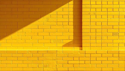 Bright Yellow Brick Wall With Harsh Sunlight Casting a Strong Diagonal Shadow Across the Textured Surface