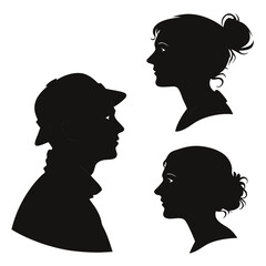 Silhouettes of three people in profile