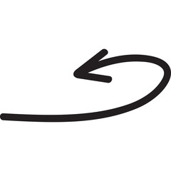Simple Black Curved Arrow Illustration Pointing Left on a White Background
