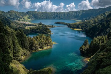 Naklejka premium green rice fields, there is an ancient tree with lush leaves and sunlight shining through its branches