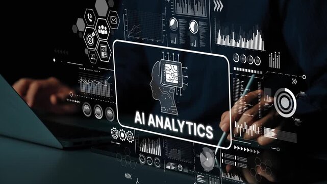 Futuristic AI Analytics Concept with Data Visualization Elements and Modern Technology Focus. Asymptotic smart data analytic.