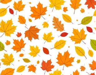 Fototapeta premium Autumn leaves pattern orange, red, yellow foliage scattered on white background