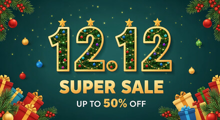 Festive 12 12 super sale with christmas decorations and up to 50 percent off offer