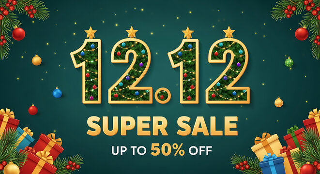 Festive 12 12 super sale with christmas decorations and up to 50 percent off offer