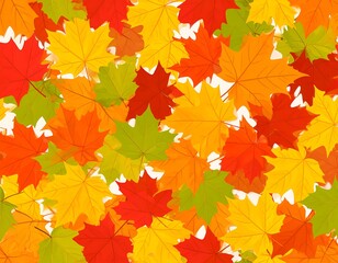 Fototapeta premium Autumn leaves scattered, layered overlapping, various colors on a white background