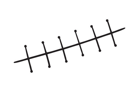 Rough seam, scar, cut, patch doodle hand drawn line Halloween element. Simple black line vector drawing