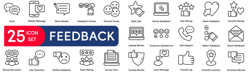 Feedback set of web icons in line style. vector illustration concept relate to feedback, service, like, comment, line, review, business, online, opinion