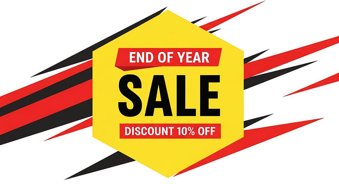 Vibrant end of year sale banner with bold typography and dynamic red and black accents