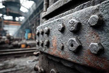 Close up of an industrial machine surface with bolts and textures
