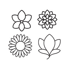 Four simple flower outline illustrations