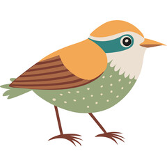 Cute Cartoon Bird With Orange Head Teal Eye And Green Body On Transparent Background In Simple Flat Style Vector Illustration