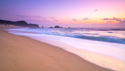 Serene Beach Sunset Captivating Coastal Scenery with Gentle Waves and Golden Sands at Dusk