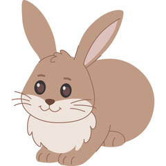 Cute cartoon brown rabbit with long ears sitting on a transparent background a simple illustration of a fluffy bunny perfect for children's designs and graphics