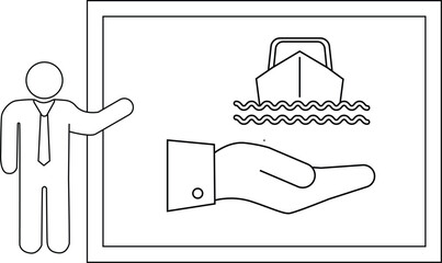 A man presenting a picture of a ship above a hand