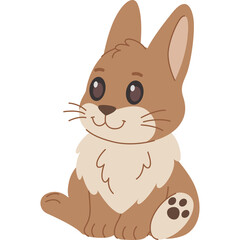 Cute Brown Bunny Rabbit Sitting With Big Eyes And Fluffy Collar On Transparent Background
