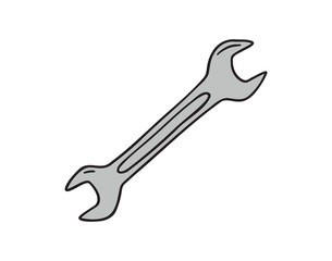 Wrench construction tool repair icon doodle hand drawn. Outline line drawing clipart symbol
