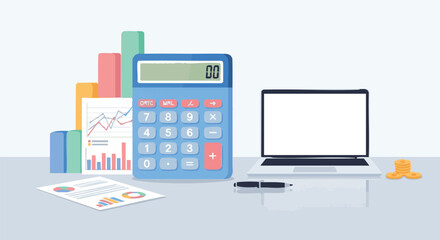 Business Finance Planning Vector with Calculator and Graphs