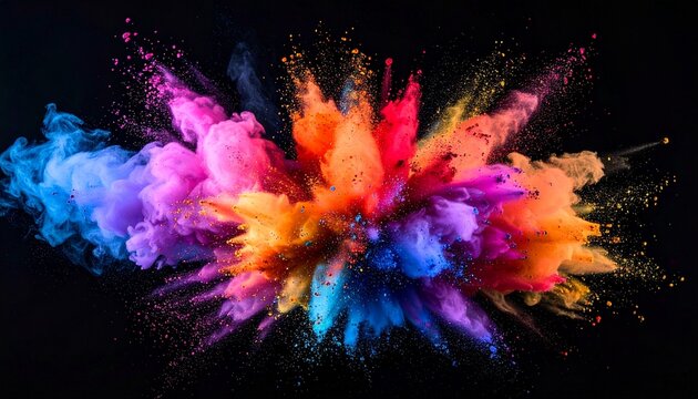 Colorful powder explosion isolated on black background - Powered by Adobe