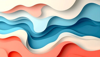 Layered paper cut abstract background in pastel blue, cream, and coral