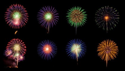 file of mixed of spashing fire work on black