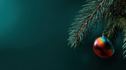 Hanging christmas ornament on pine branch festive home decor holiday celebration cozy atmosphere close-up view seasonal spirit