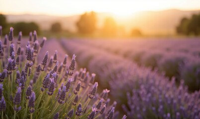 Obraz premium The aromatic purple lavender flowers cover the field in Provence, a beautiful summer landscape