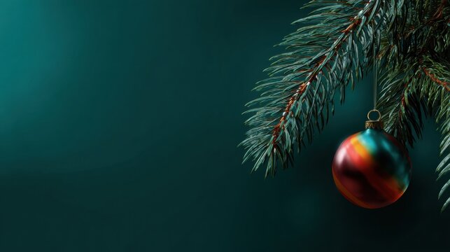 Hanging christmas ornament on pine branch festive home decor holiday celebration cozy atmosphere close-up view seasonal spirit