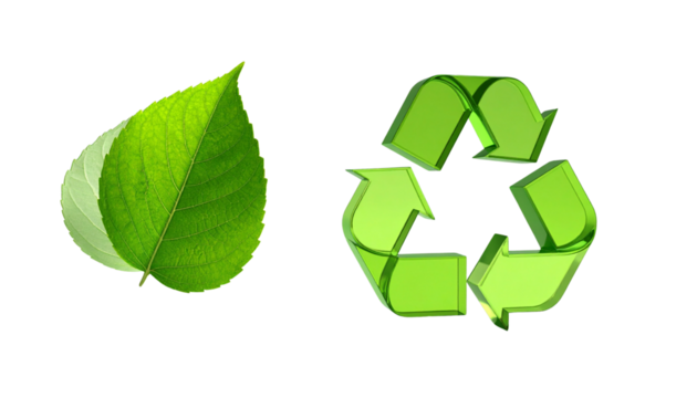 Eco-friendly recycling symbol duo 3D isolated on transparent background - Powered by Adobe