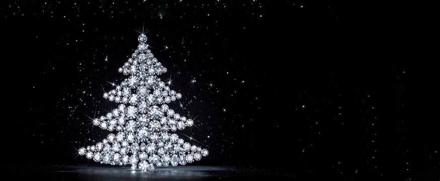 Christmas tree made of cut diamonds on black background