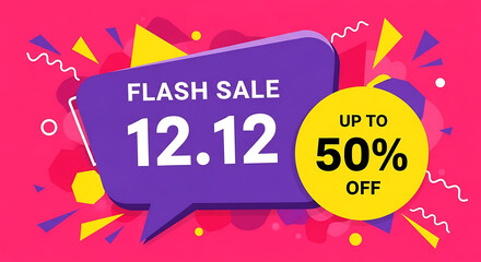 Vibrant flash sale announcement with 12 12 date and up to 50 percent off discount