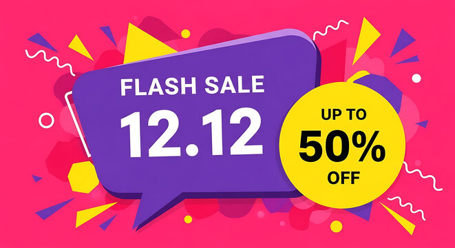 Vibrant flash sale announcement with 12 12 date and up to 50 percent off discount - Powered by Adobe