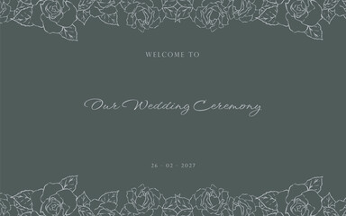 Hand Drawn Rose Wedding Welcome Sign Elegant Botanical Design