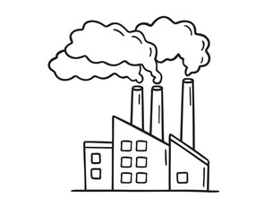 Obraz premium factory icon doodle hand drawn. Outline line drawing clipart symbol
