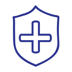 Fototapeta premium Blue shield with white plus sign, symbolizing health protection and medical safety.