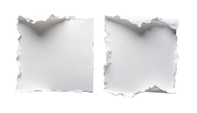 White torn paper duo ripped edges set isolated on transparent background