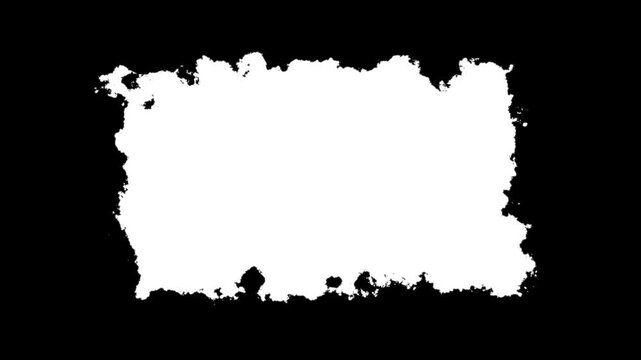 3D animation. Abstract ink splatter transition in black and white seamless loop. Turbulent painting blot spreading from the center in this contemporary reveal background, VFX overlay, alpha matte 4K