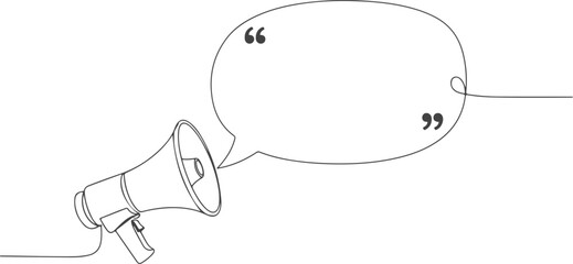 Continuous One-Line Drawing Megaphone with Quotation Marks for Social Media and Public Announcements