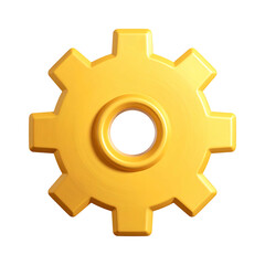 Close-up of a shiny, golden gear icon against a stark black background