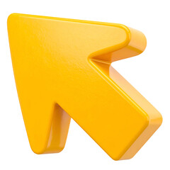 Glossy, 3D rendered bright yellow arrow pointing upwards and to the right on black