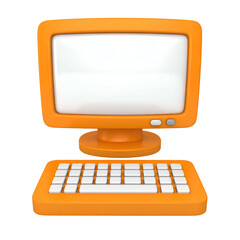Orange cartoon desktop computer with white screen and keyboard