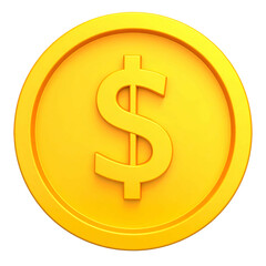 Rendered gold coin with a dollar sign, isolated on black