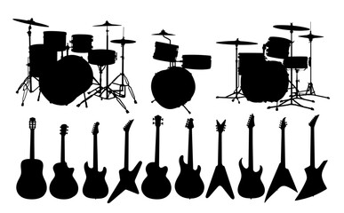 Set silhouettes of guitars and drums.
