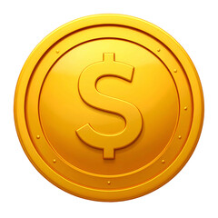 Shiny gold coin featuring a large dollar sign against a plain black background