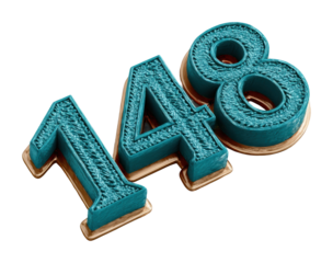 Colorful 148 number cake decoration bakery food isolated on transparent background